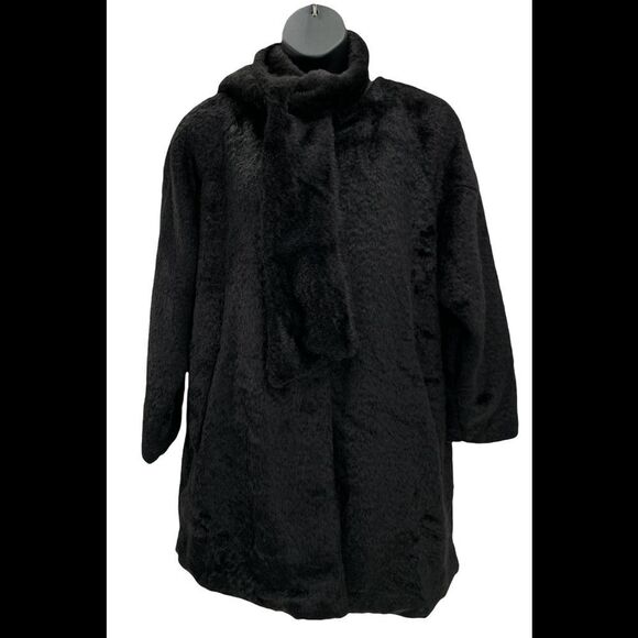 Martha Stewart Faux Fur Coat with Removable Scarf Francesca Black - - Picture 1 of 4